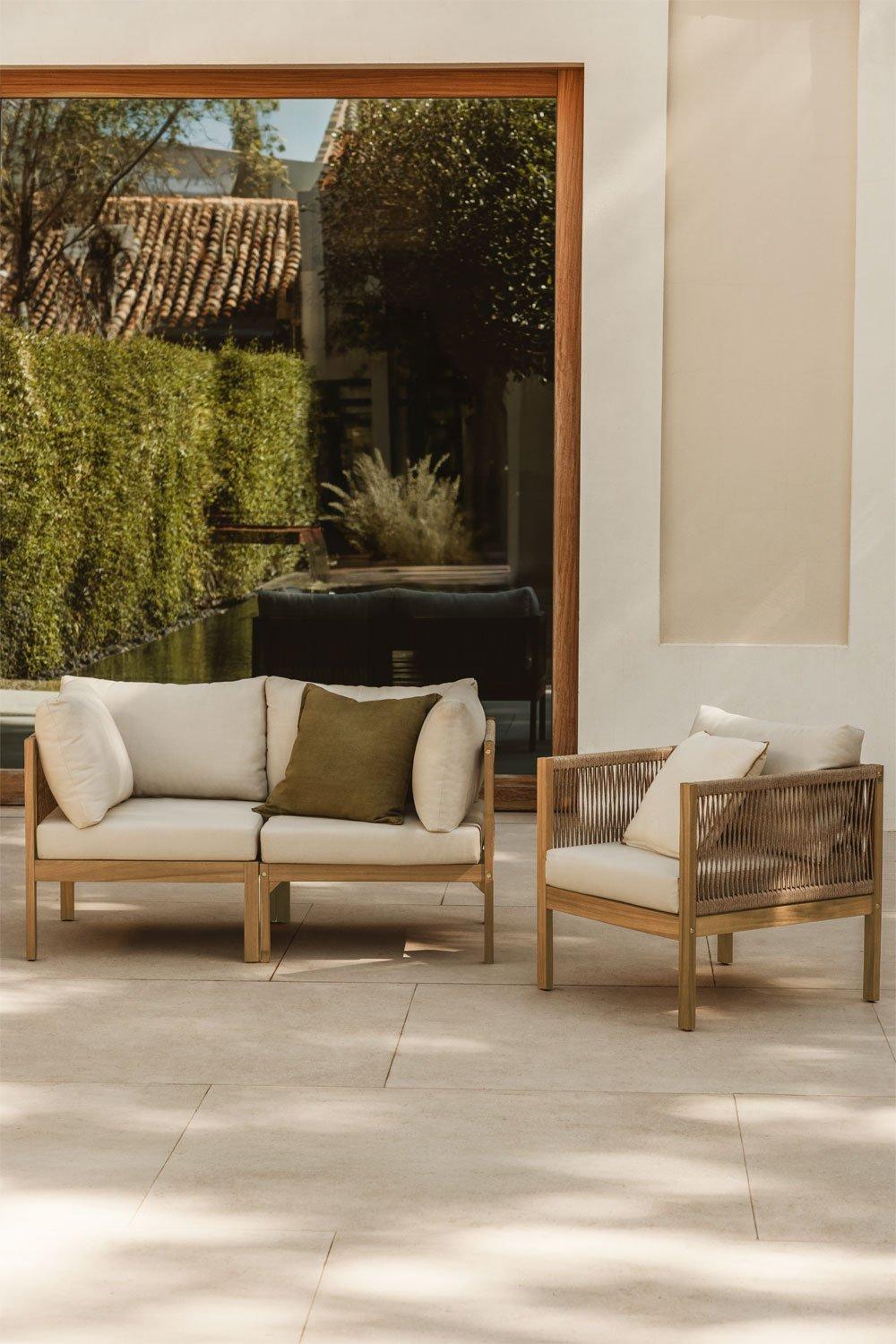 sklum Conjunto de jardín con sofá modular de 2 piezas con reposabrazos y sillón en madera de acacia Branson