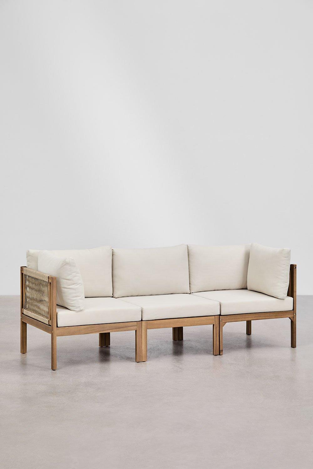Sklum Conjunto De Jardín Con Sofá Modular De 3 Piezas Con Reposabrazos Sillón Y Mesa De Centro En Madera De Acacia Branson