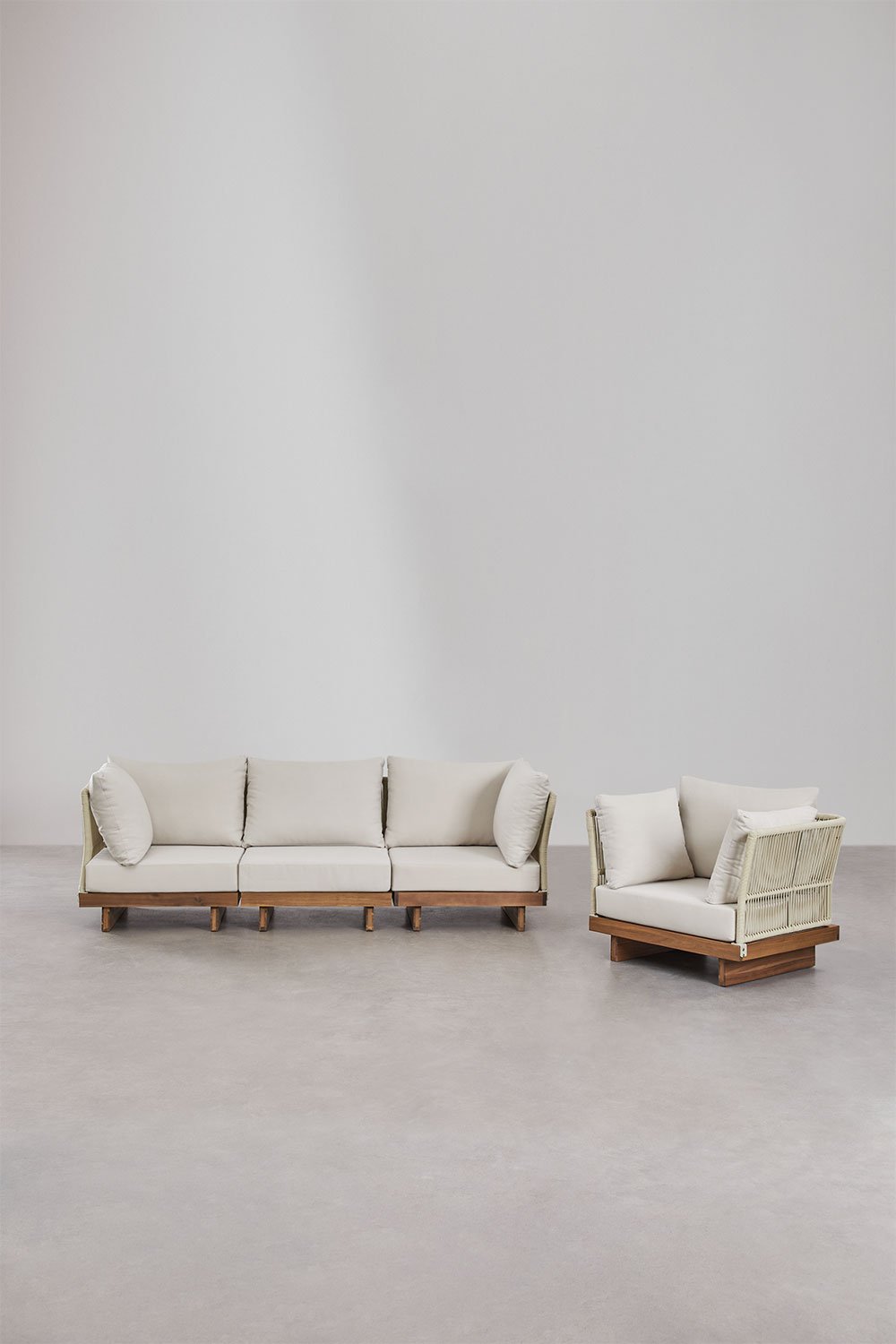Sklum Conjunto De Jardín Con Sofá Modular De 3 Piezas Con 2 Sillones Esquineros Y Sillón En Madera De Acacia Dailin