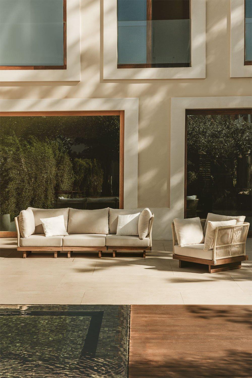 sklum Conjunto de jardín con sofá modular de 3 piezas con 2 sillones esquineros y sillón en madera de acacia Dailin
