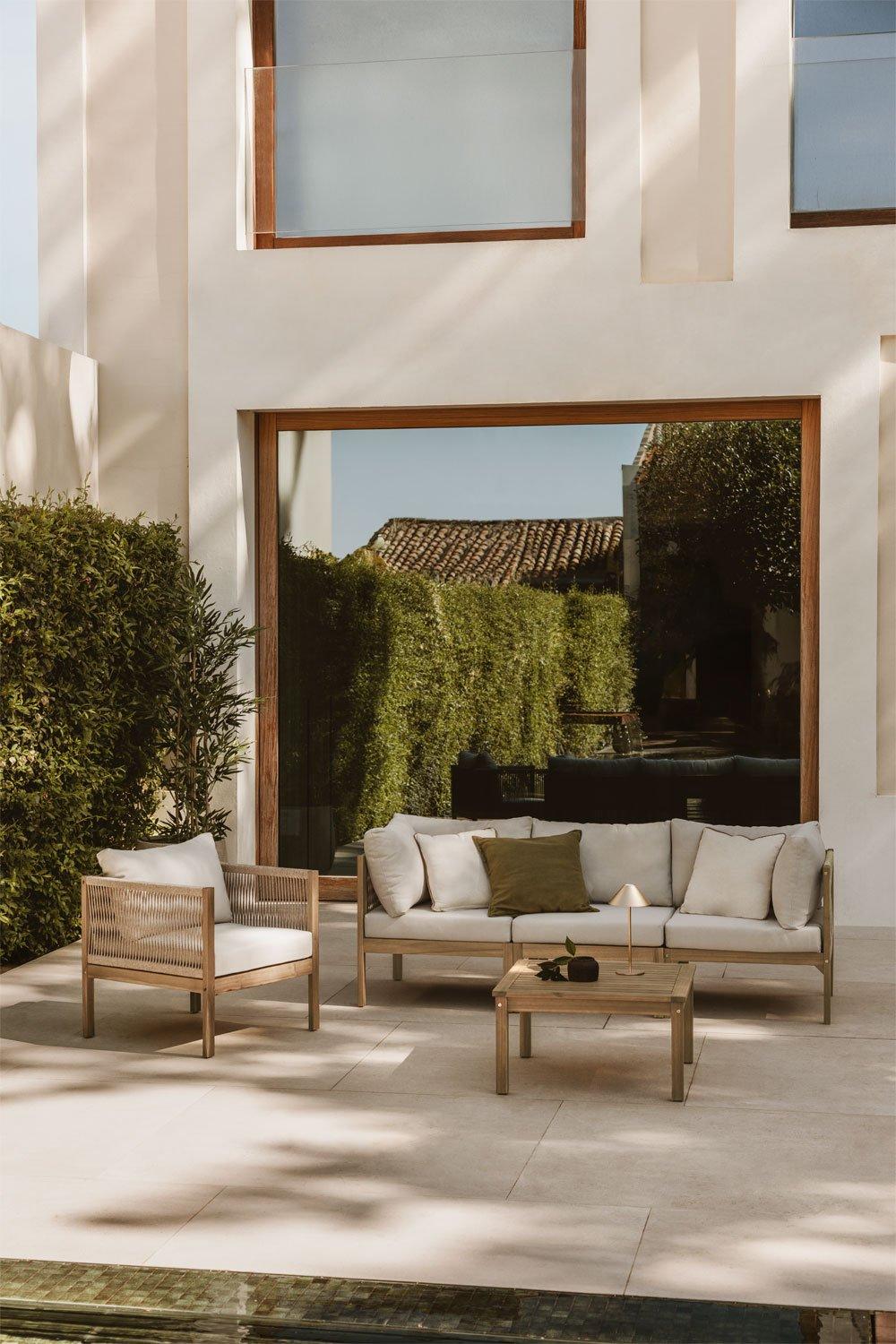 sklum Conjunto de jardín con sofá modular de 3 piezas con reposabrazos sillón y mesa de centro en madera de acacia Branson