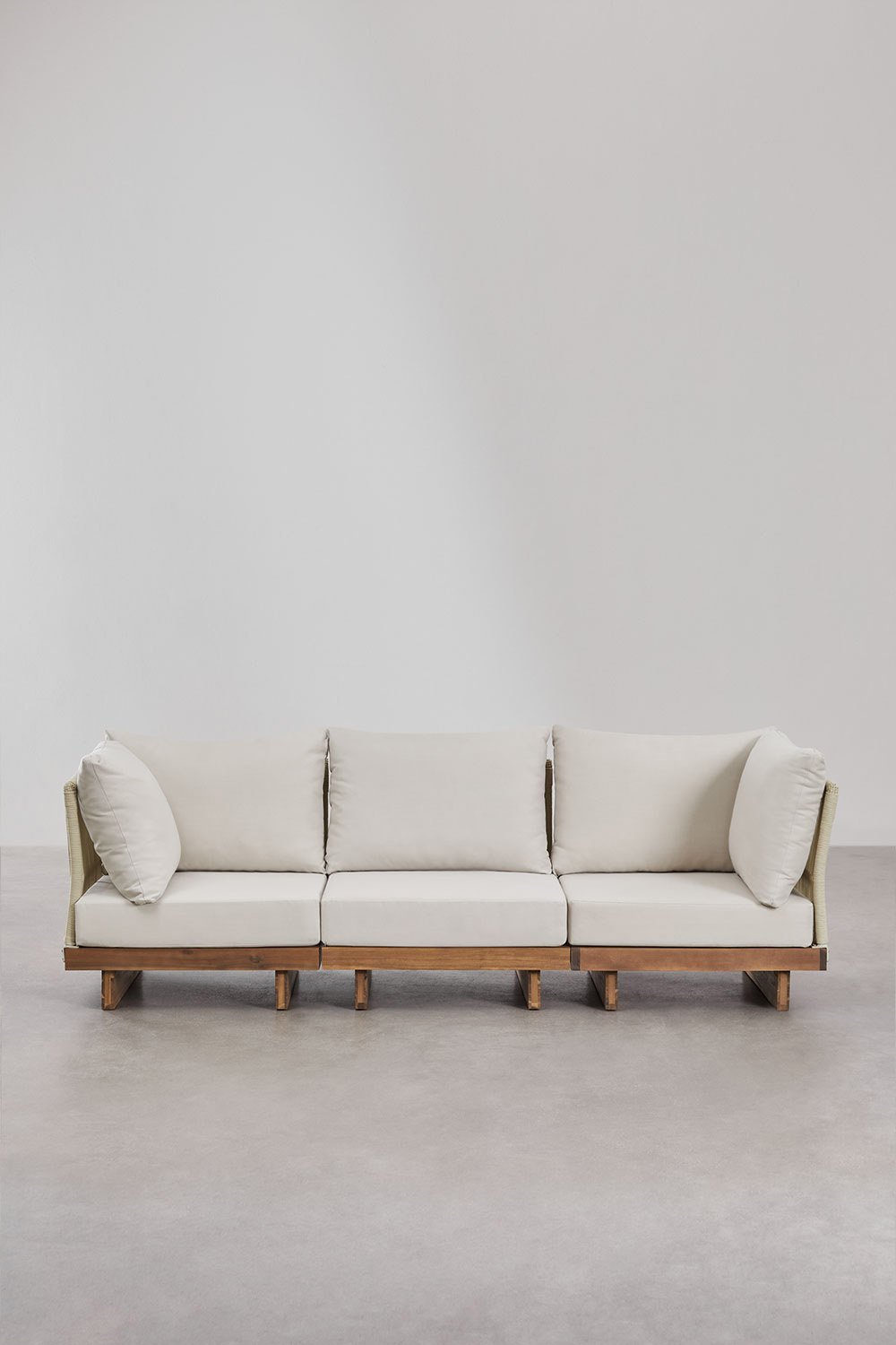 Sklum Conjunto De Jardín Con Sofá Modular De 3 Piezas De 2 Sillones Esquineros Mesa De Centro Sillón Y Puff En Madera De Acacia Dailin