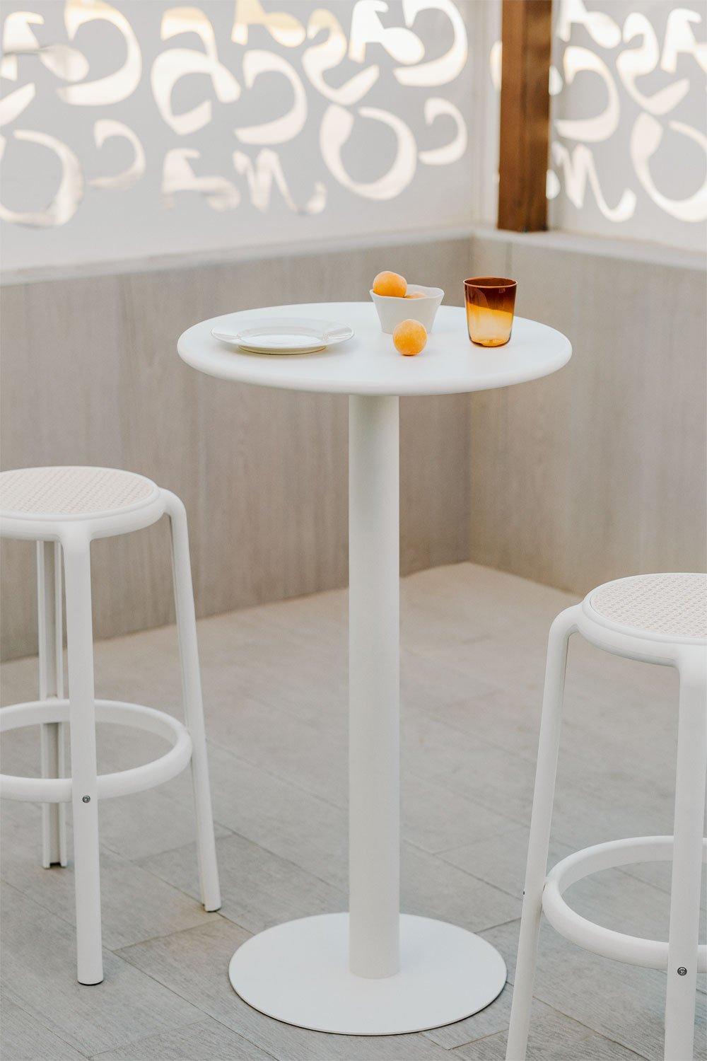 sklum Conjunto de mesa alta redonda de metal Mizzi (Ø60 cm) e 2 bancos altos de jardim Omara