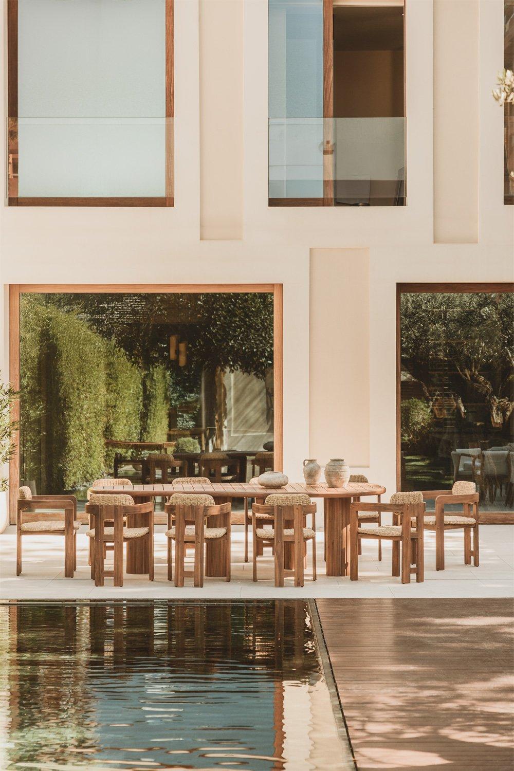 sklum Conjunto de mesa oval ↔︎260 cm Danara e 10 cadeiras de jardim em madeira de acácia e rattan sintético Ginara