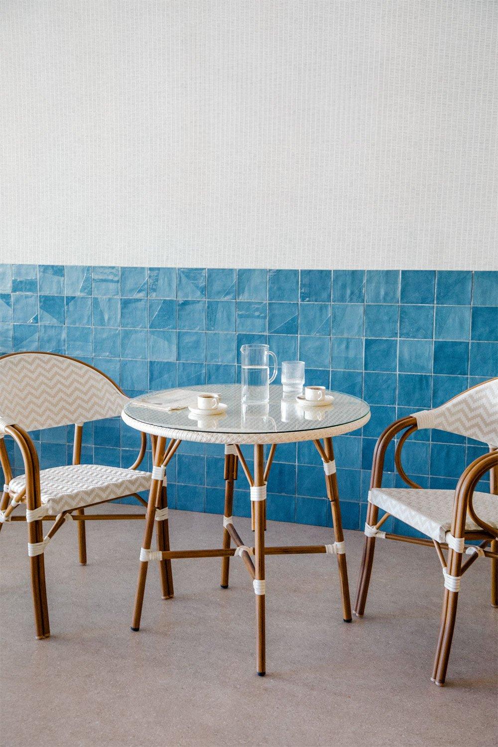 sklum Conjunto de mesa redonda Brielle Bistro Ø80 cm e 2 cadeiras de jantar empilháveis com braços em alumínio