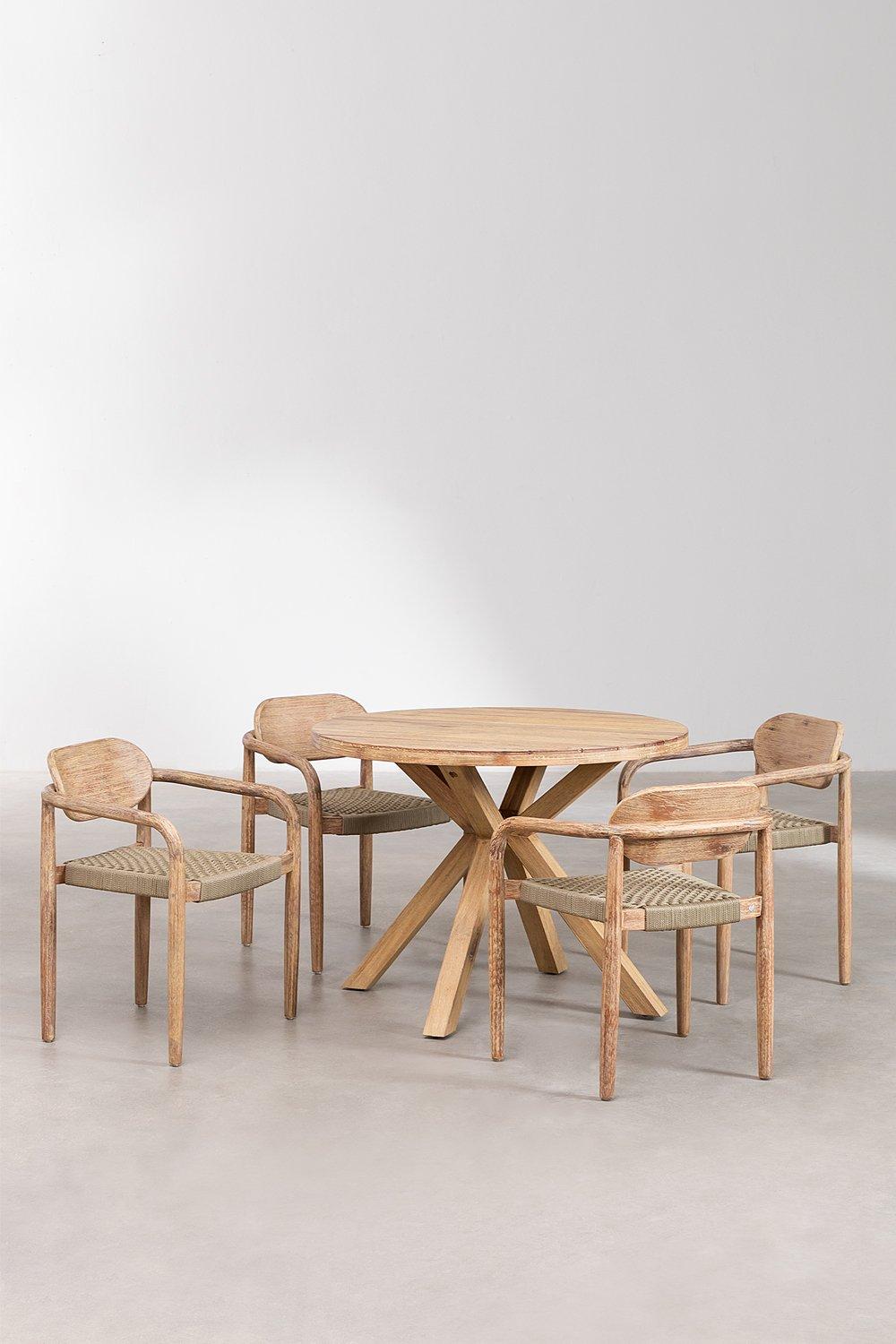 Sklum Conjunto De Mesa Redonda (Ø100 Cm) E 4 Cadeiras De Jantar Com Braços Em Madeira Naele