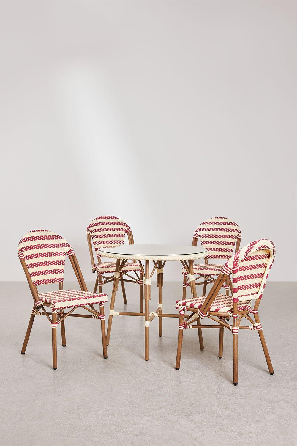 Sklum Conjunto De Mesa Redonda Ø80 Cm Brielle Bistro E 4 Cadeiras Empilháveis Em Rattan Sintético E Alumínio Solange Bistro
