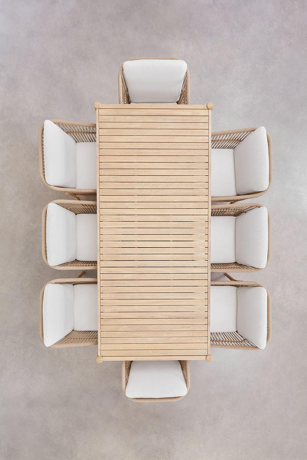 Sklum Conjunto De Mesa Retangular 220x100 Cm E 8 Cadeiras De Jardim Em Madeira De Acácia E Corda Trançada Karvia