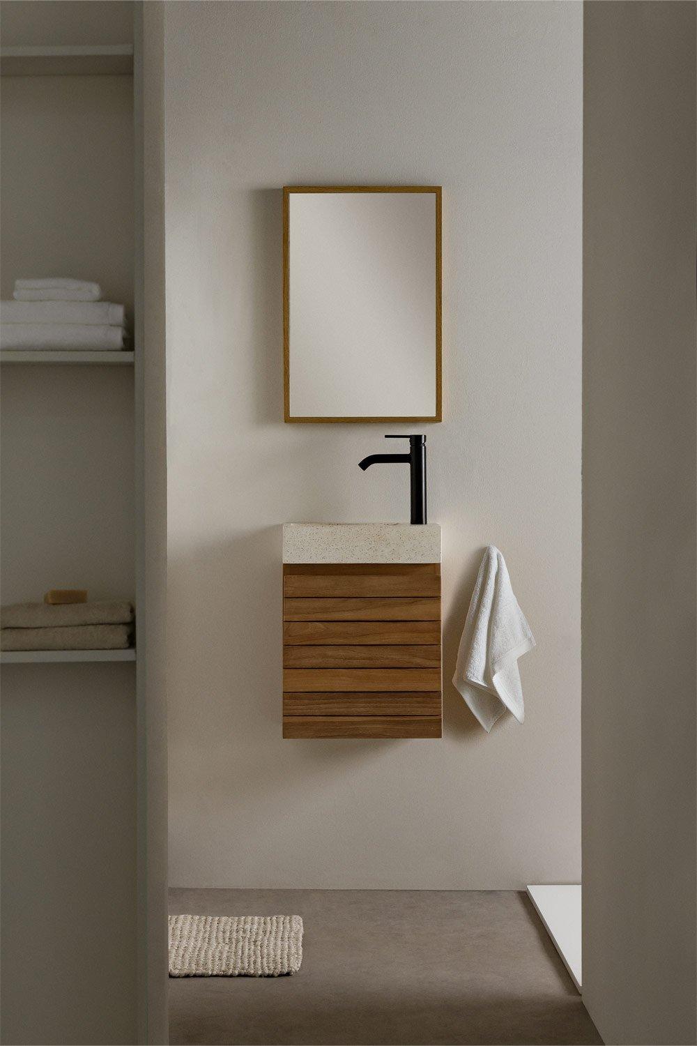 sklum Conjunto de mueble de baño en madera de teca con lavabo integrado en cemento Napier