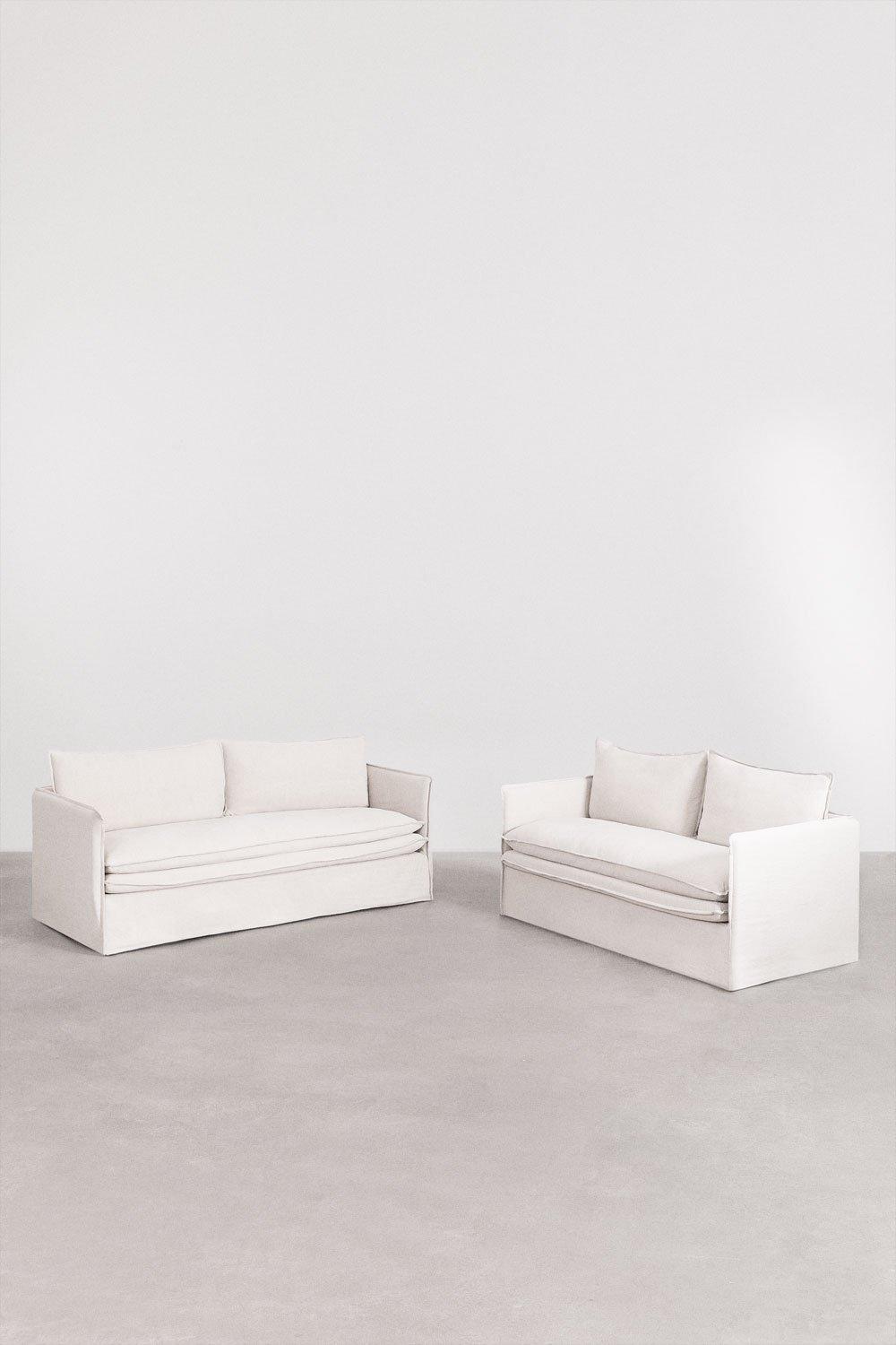 Sklum Conjunto De Sala Com Sofá De 2 Lugares E Sofás De 3 Lugares Em Linho E Algodão Grace