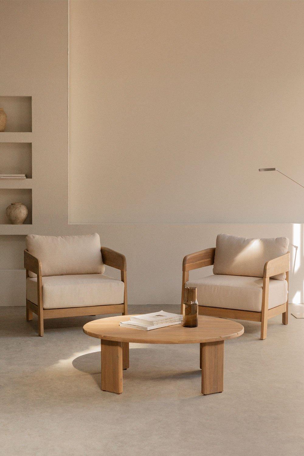 sklum Conjunto de sala de estar com 2 poltronas e mesa de centro em madeira de acácia Uleno