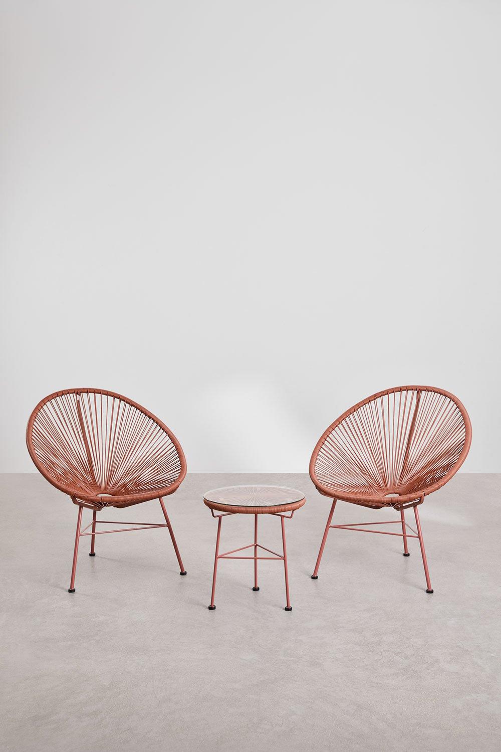 sklum Conjunto de salón con 2 sillones y mesa auxiliar en acero y mimbre sintético New Acapulco