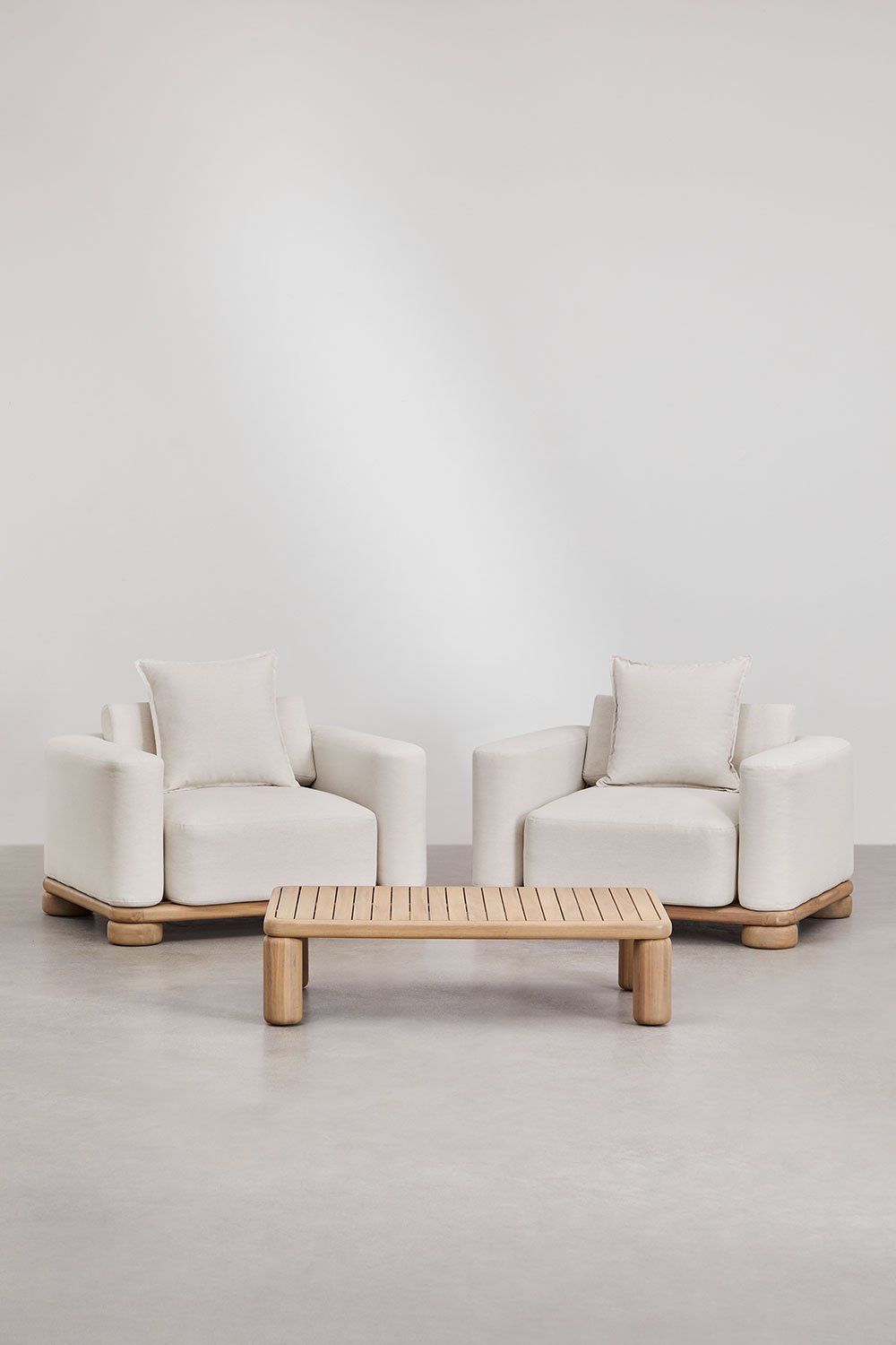sklum Conjunto de salón con 2 sillones y mesa de centro en madera de acacia 125x80 cm Ioanis