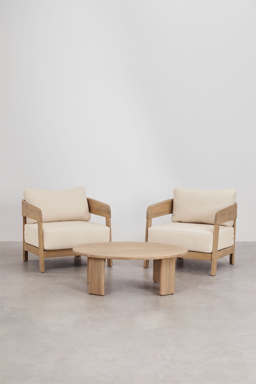 Sklum Conjunto De Salón Con 2 Sillones Y Mesa De Centro En Madera De Acacia Uleno