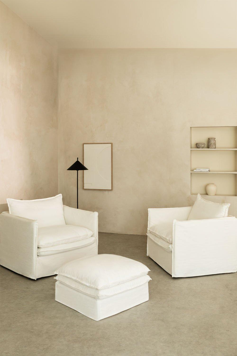 sklum Conjunto de salón con 2 sillones y puff en lino y algodón Grace