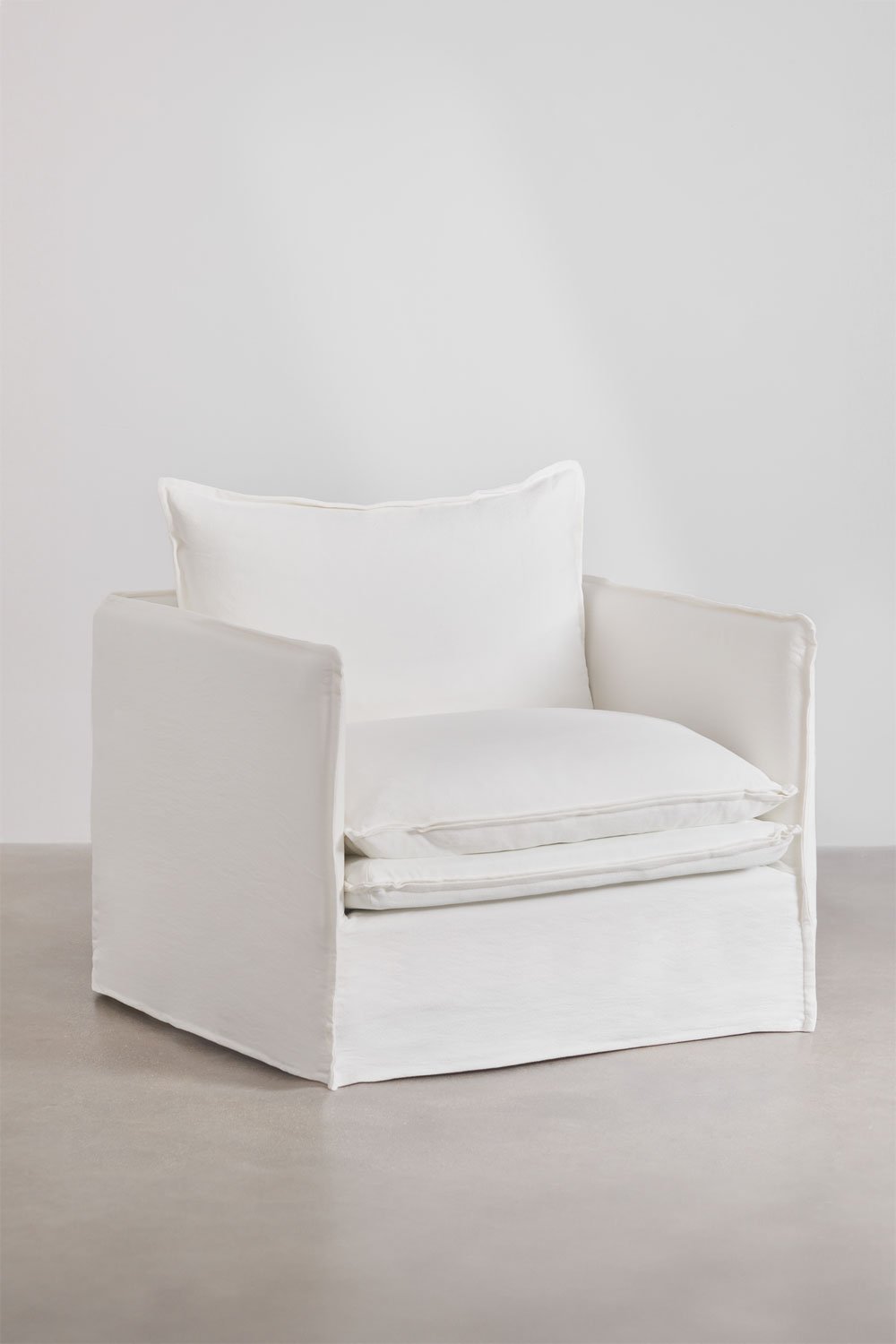 Sklum Conjunto De Salón Con Sillón Y Puff En Lino Y Algodón Grace