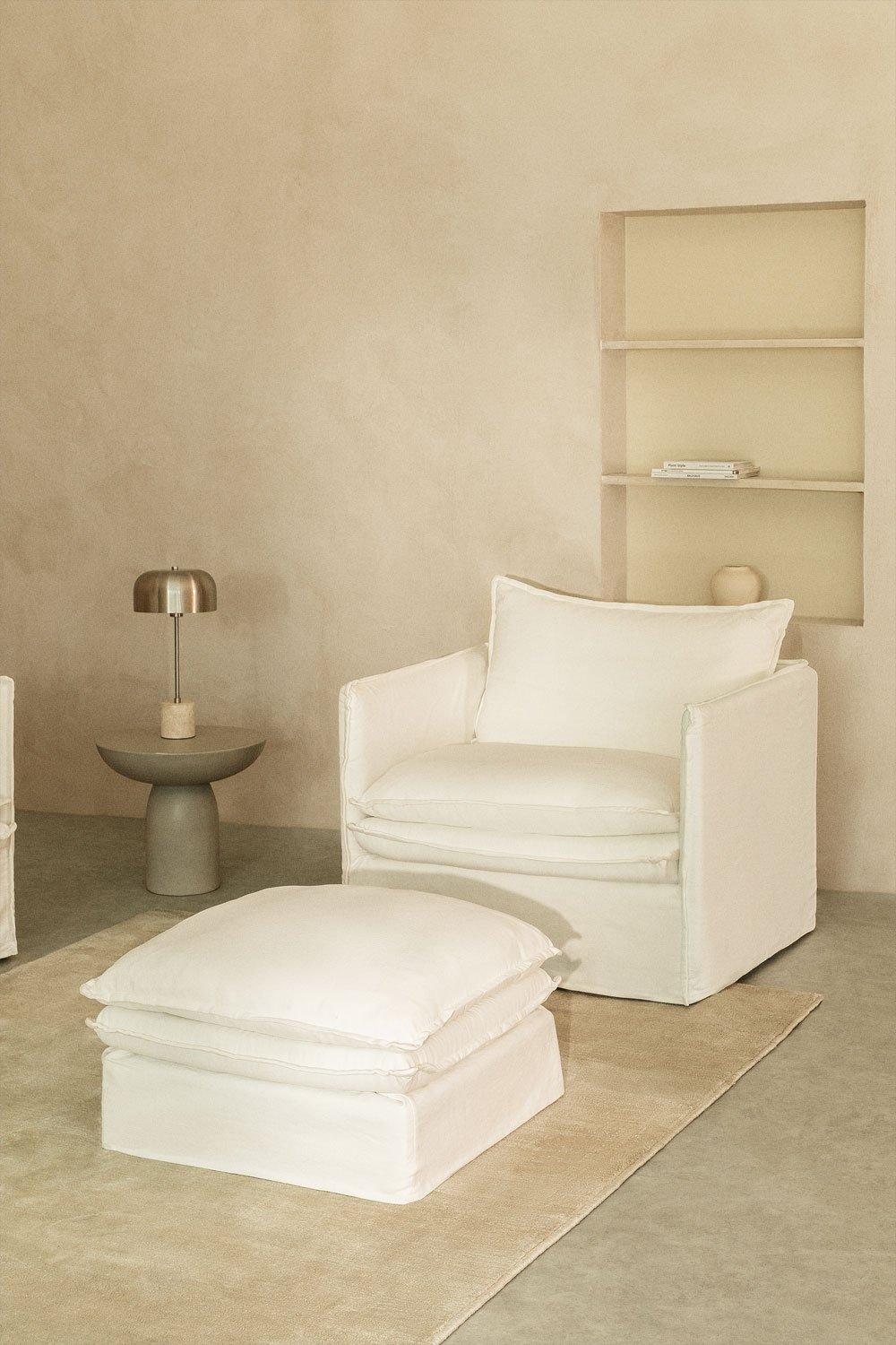 sklum Conjunto de salón con sillón y puff en lino y algodón Grace
