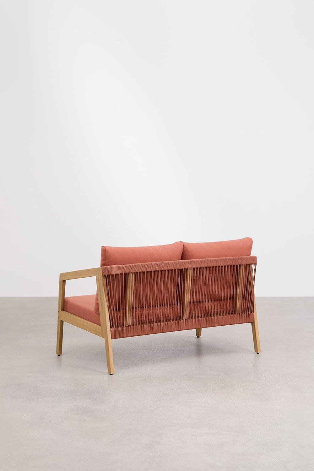 Sklum Conjunto De Salón Con Sofá De 2 Plazas 2 Sillones Y Mesa De Centro En Madera De Acacia Y Cuerda Trenzada Kaela