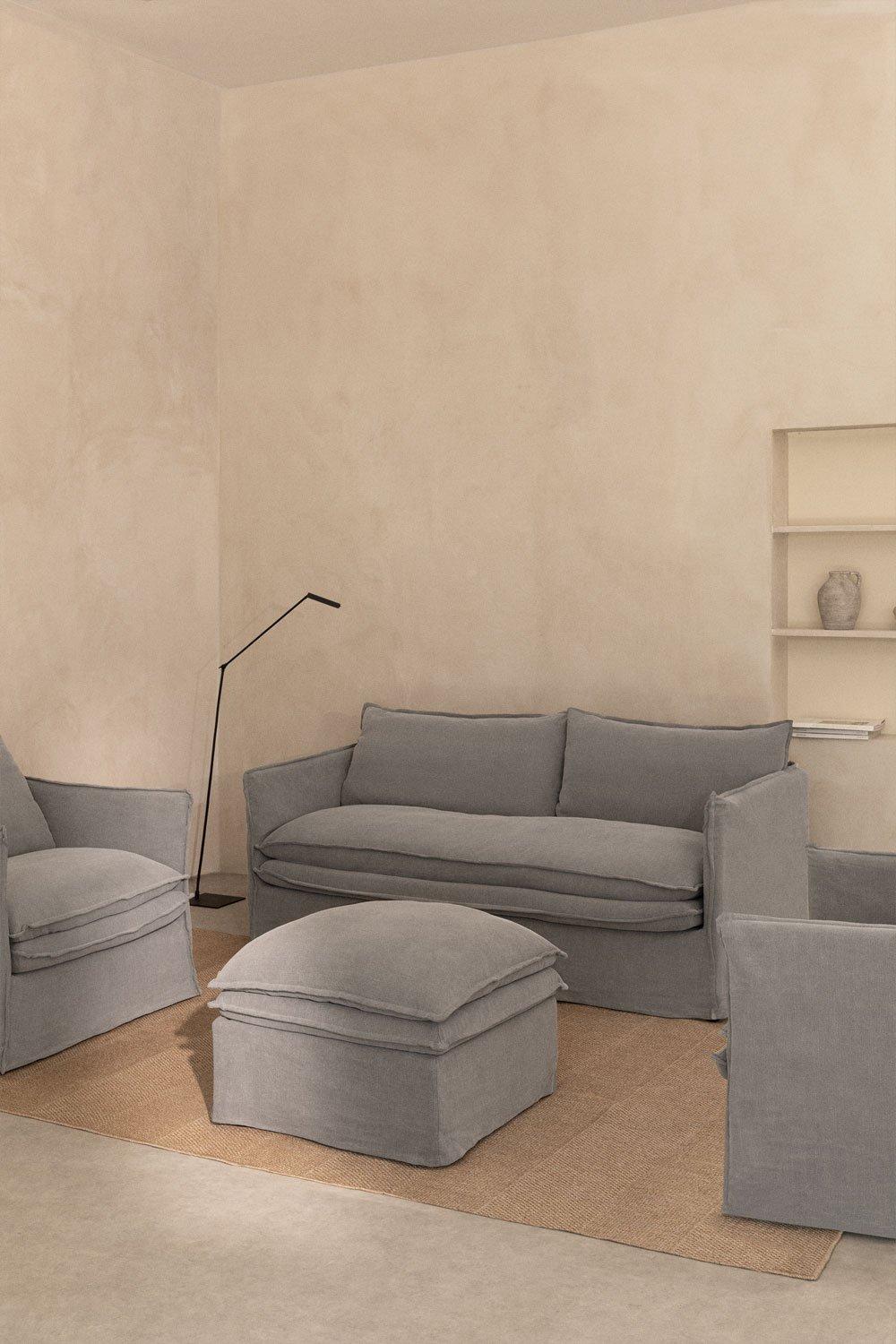 sklum Conjunto de salón con sofá de 2 plazas 2 sillones y puff en lino y algodón Grace