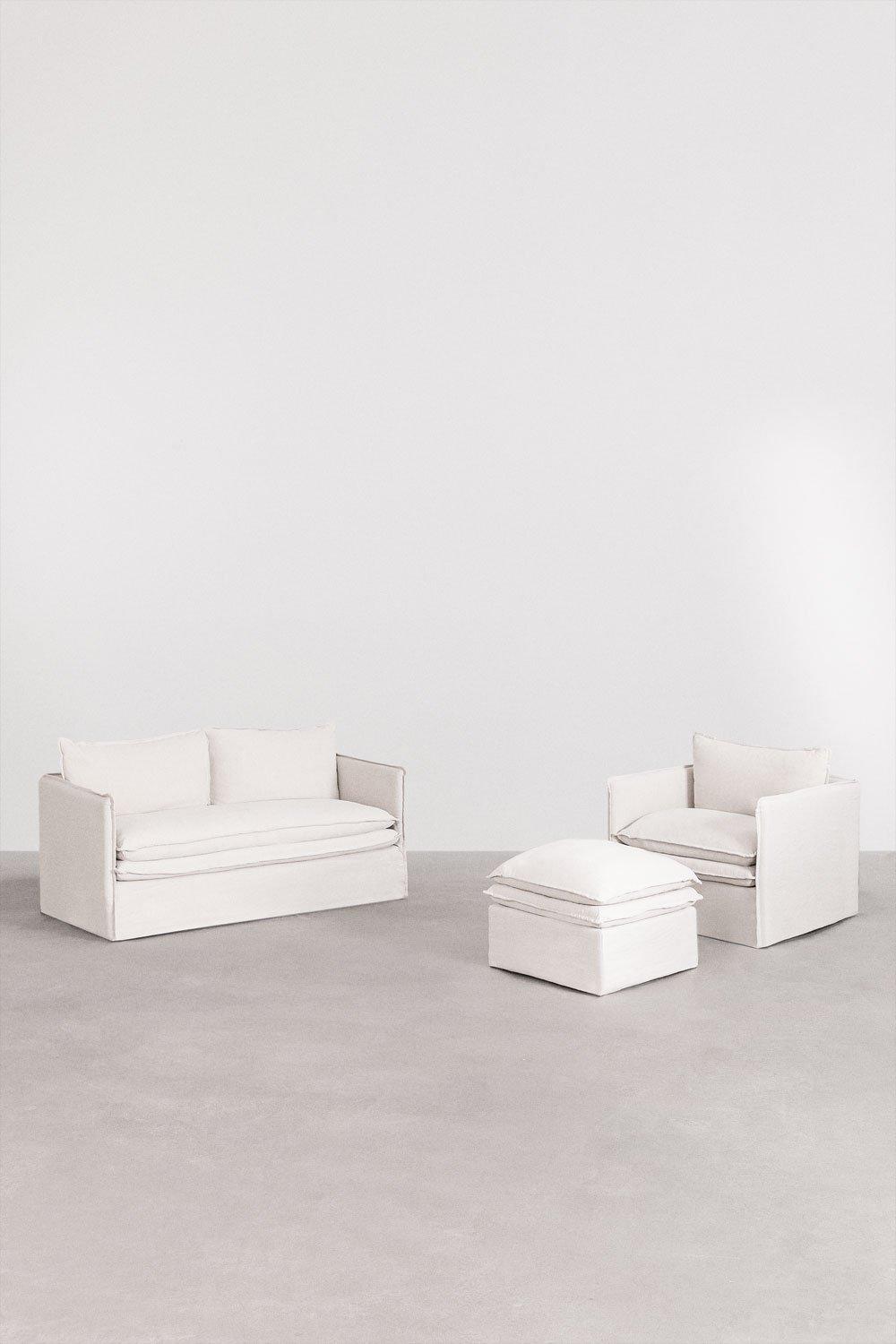 Sklum Conjunto De Salón Con Sofá De 2 Plazas Sillón Y Puff En Lino Y Algodón Grace