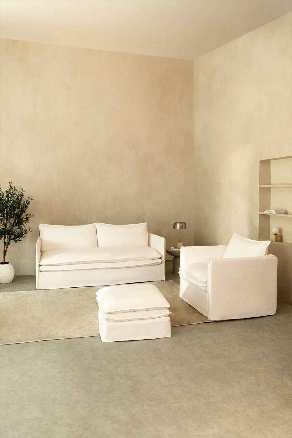 sklum Conjunto de salón con sofá de 2 plazas sillón y puff en lino y algodón Grace