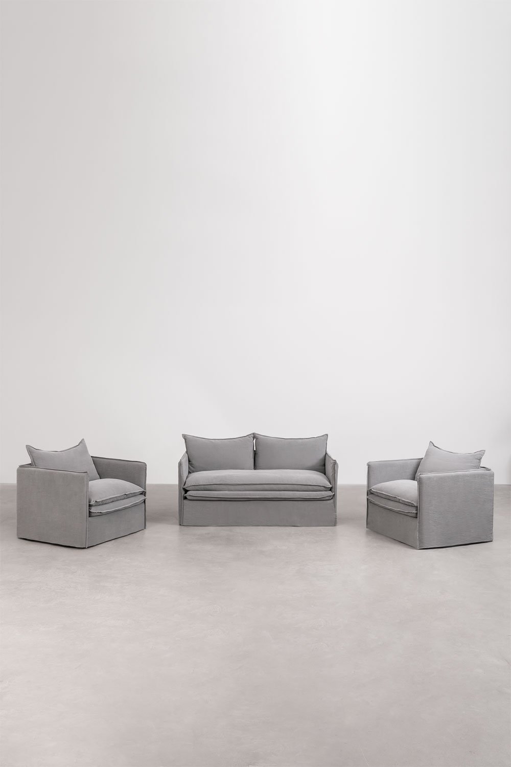 Sklum Conjunto De Salón Con Sofá De 2 Plazas Y 2 Sillones En Lino Y Algodón Grace