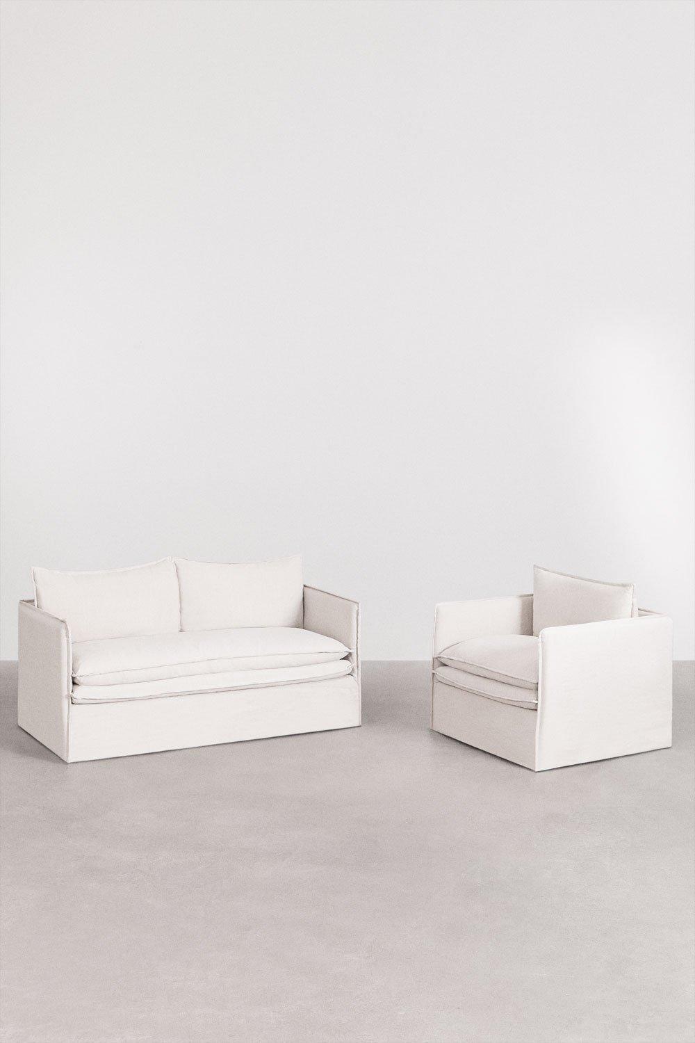Sklum Conjunto De Salón Con Sofá De 2 Plazas Y Sillón En Lino Y Algodón Grace