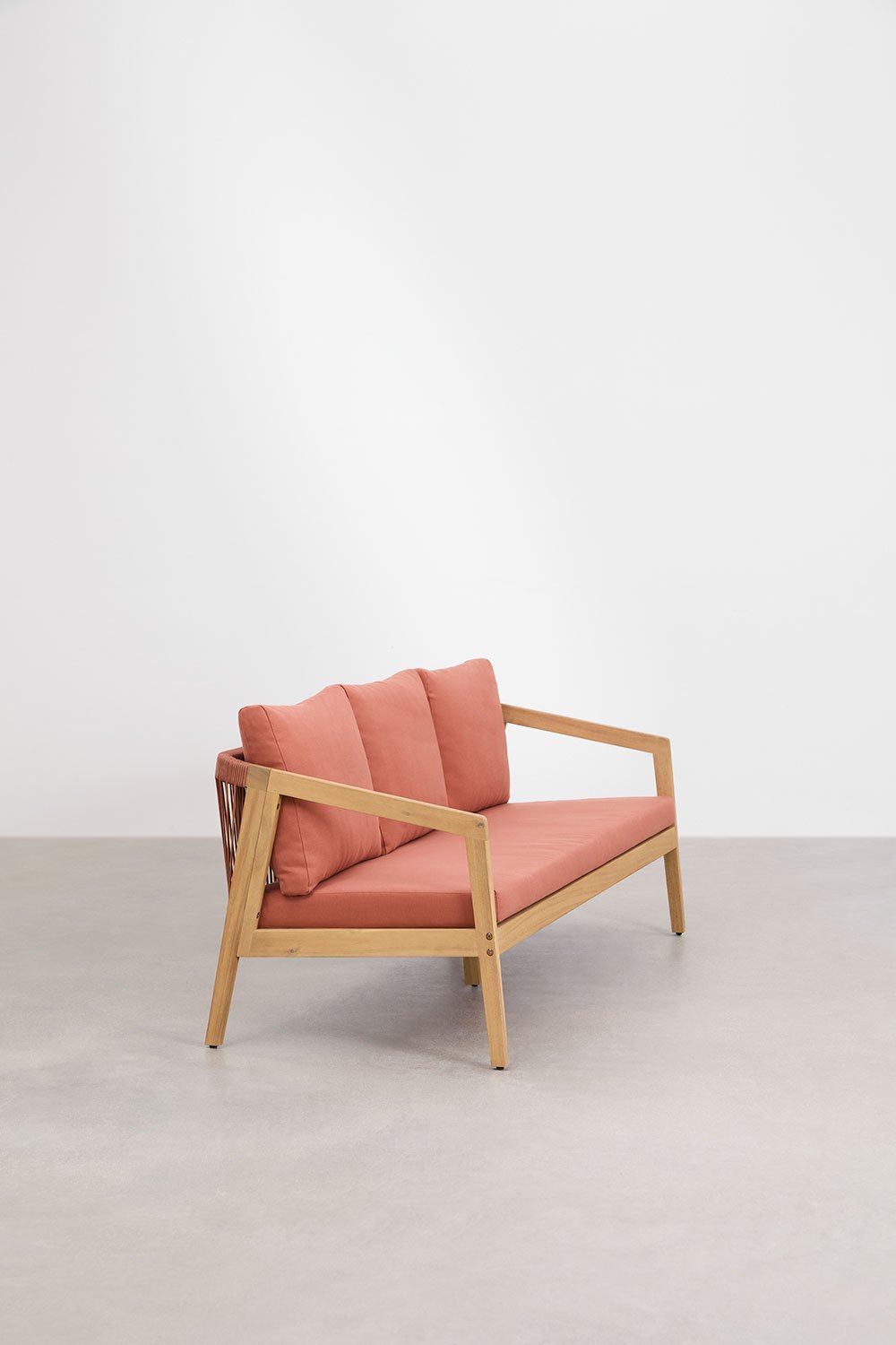 Sklum Conjunto De Salón Con Sofá De 3 Plazas 2 Sillones Y Mesa De Centro En Madera De Acacia Y Cuerda Trenzada Kaela