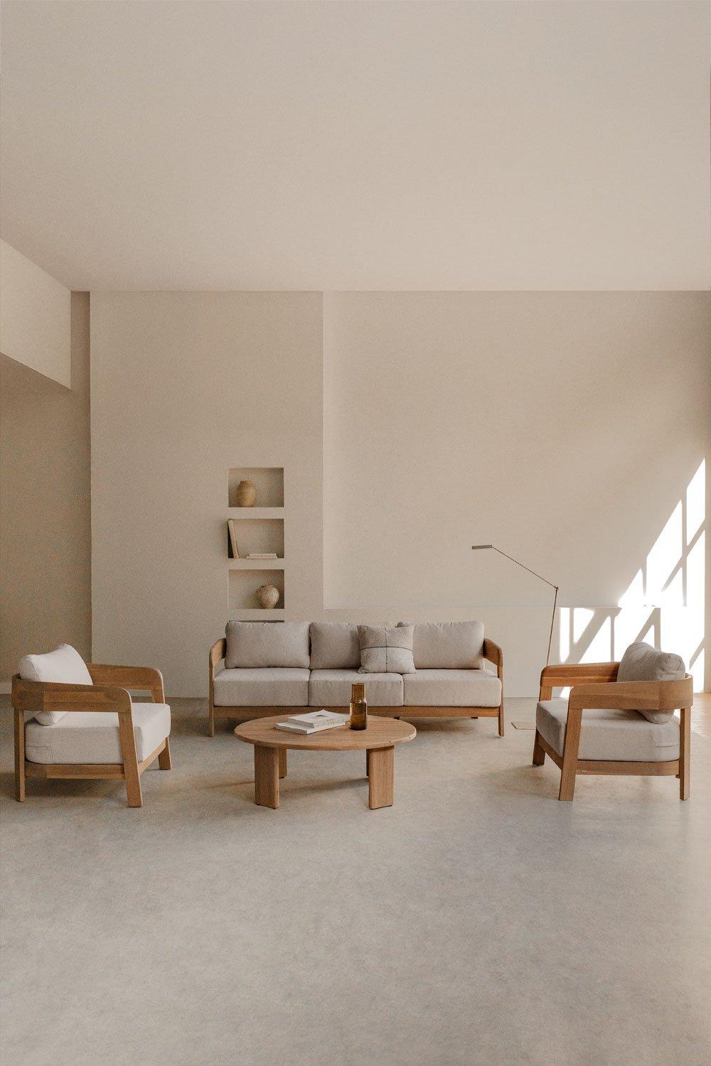 sklum Conjunto de salón con sofá de 3 plazas 2 sillones y mesa de centro en madera de acacia Uleno