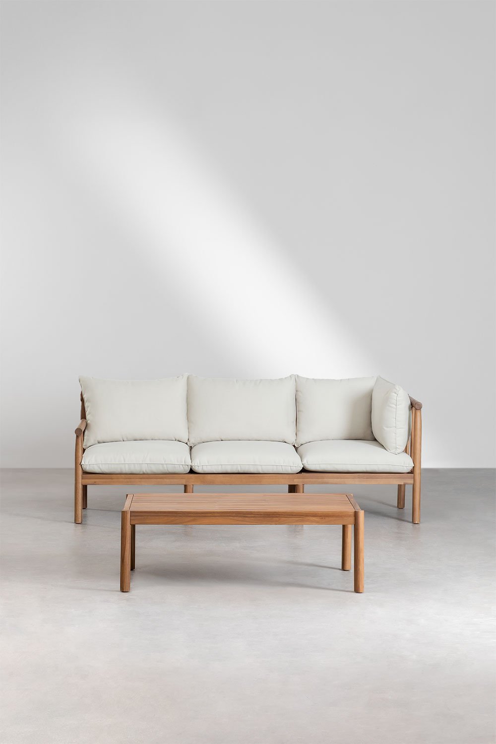 Sklum Conjunto De Salón Con Sofá De 3 Plazas En Madera De Acacia Melvin