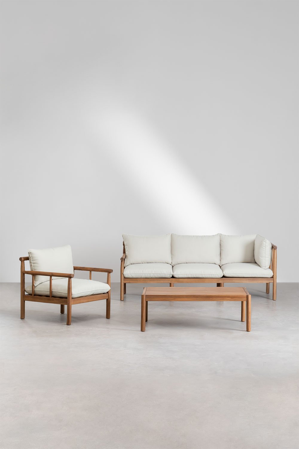 Sklum Conjunto De Salón Con Sofá De 3 Plazas Y Sillón En Madera De Acacia Melvin