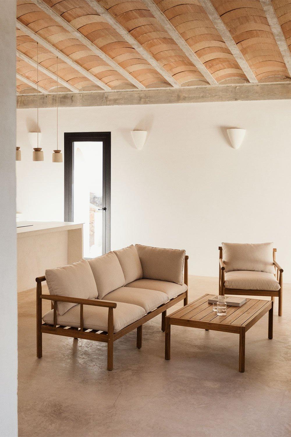 sklum Conjunto de Salón con Sofá de 3 Plazas y Sillón en Madera de Acacia Melvin