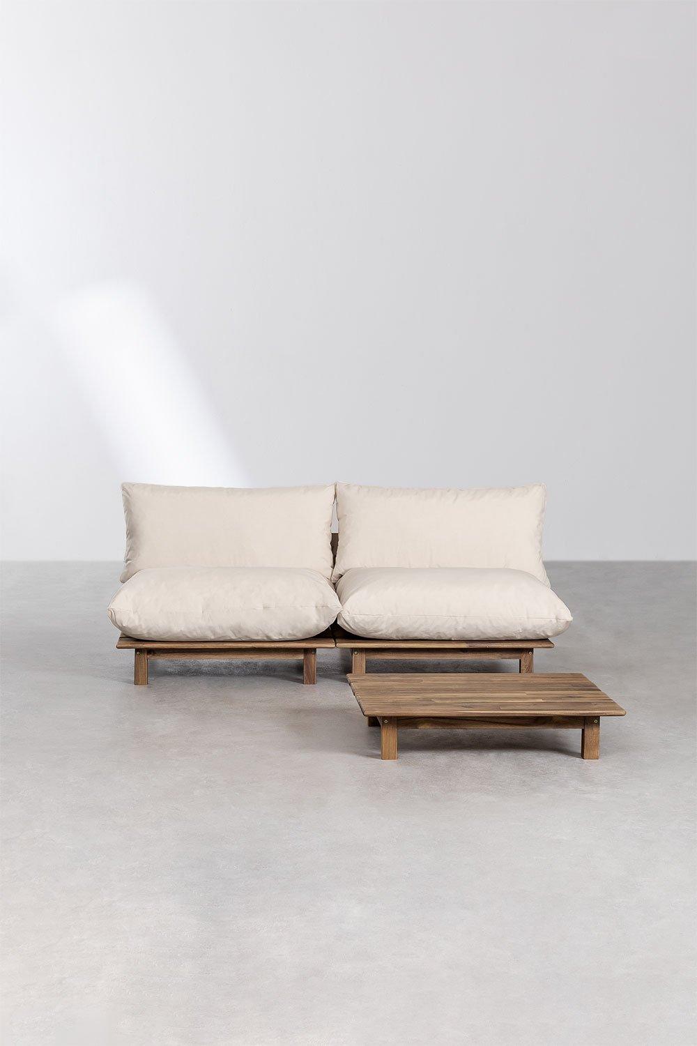 Sklum Conjunto De Salón Con Sofá Modular Reclinable De 2 Piezas Y Mesa De Centro En Madera De Acacia Brina