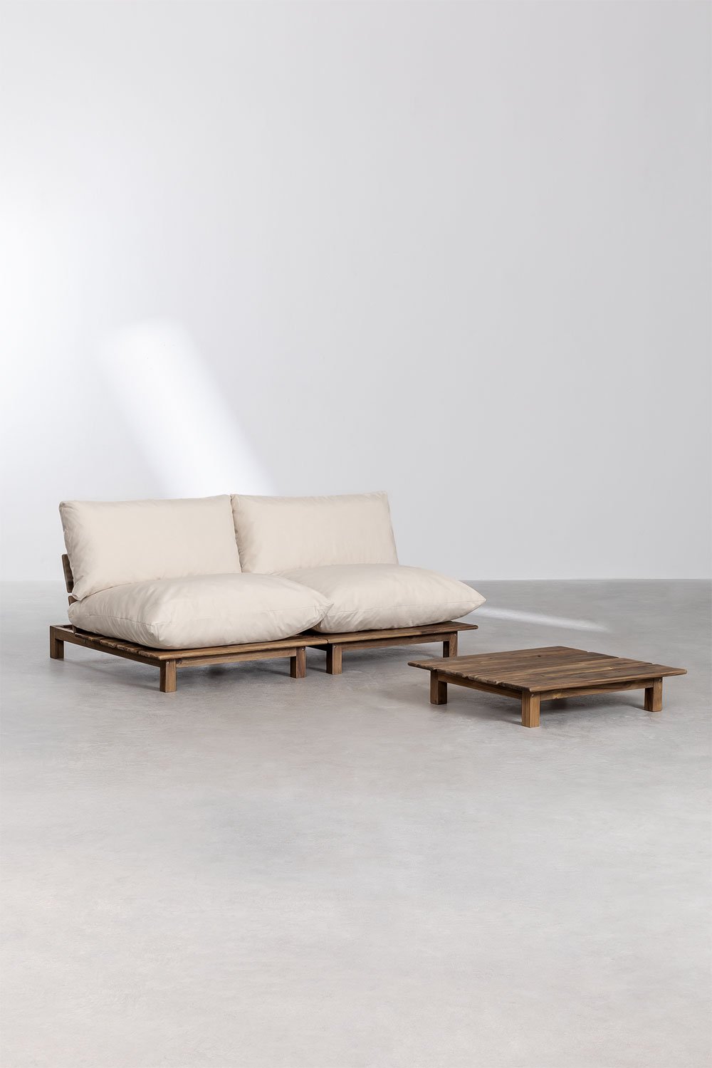 sklum Conjunto de salón con sofá modular reclinable de 2 piezas y mesa de centro en madera de acacia Brina