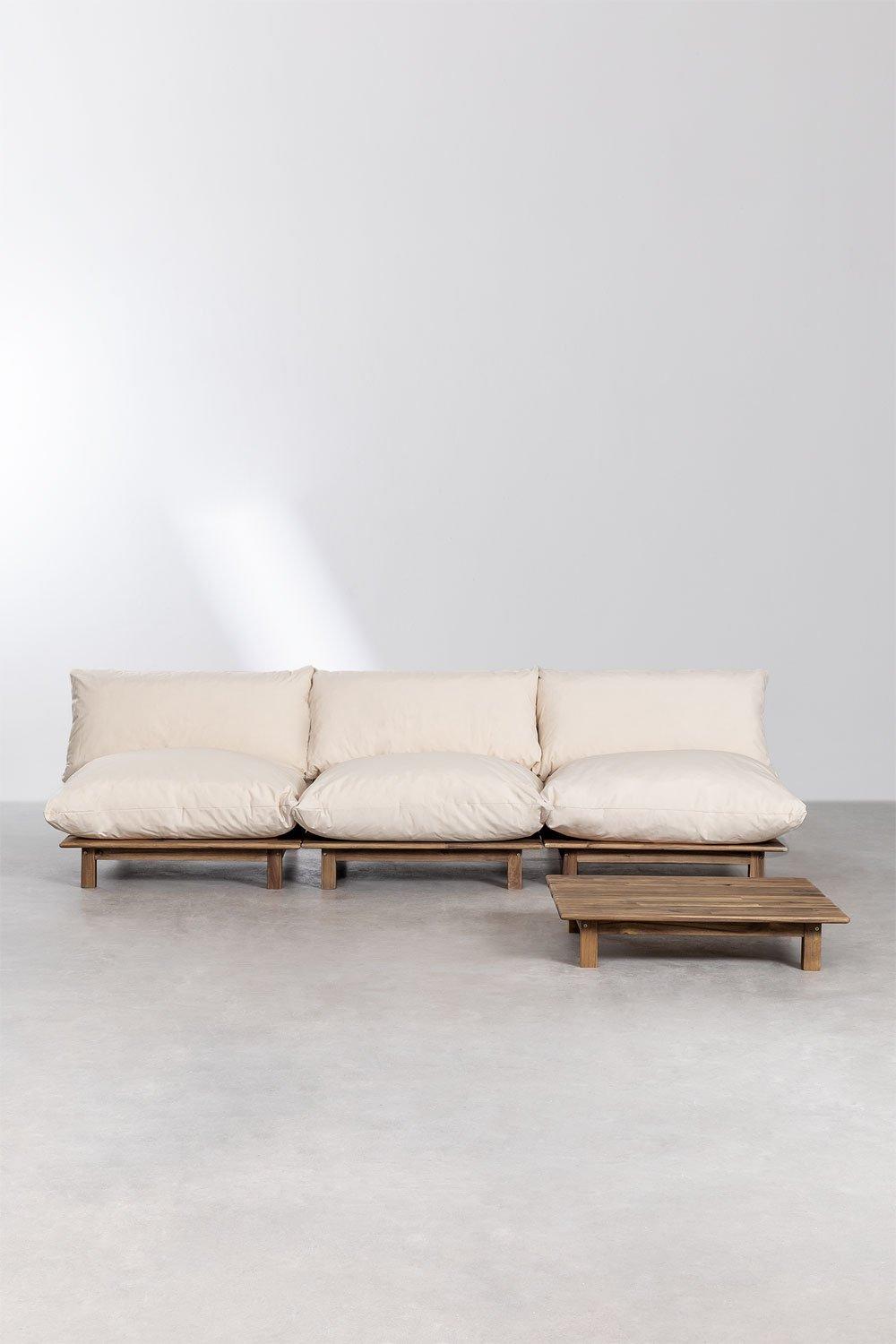 Sklum Conjunto De Salón Con Sofá Modular Reclinable De 3 Piezas Y Mesa De Centro En Madera De Acacia Brina