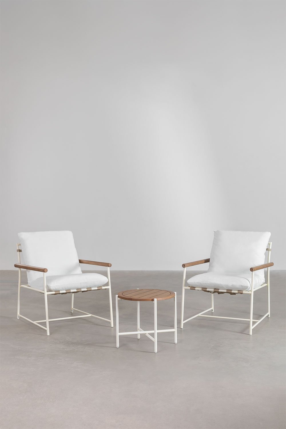 Sklum Conjunto De Salón De 2 Sillones Y Mesa De Centro En Madera De Eucalipto Y Acero Kerkera