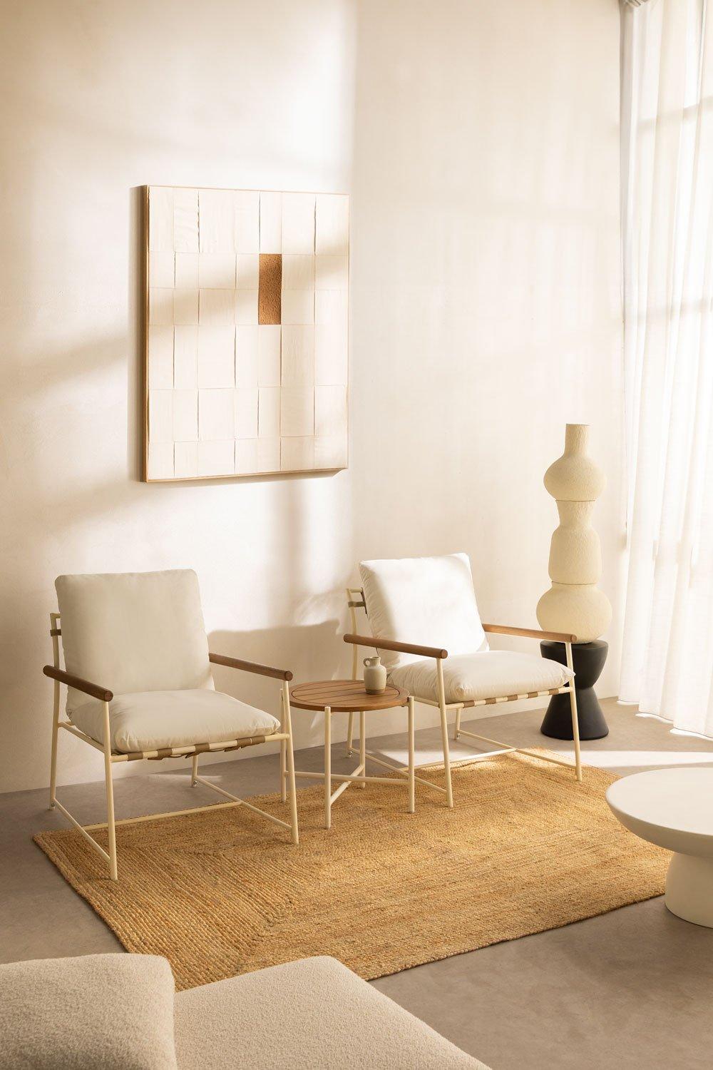 sklum Conjunto de Salón de 2 Sillones y Mesa de Centro en Madera de Eucalipto y Acero Kerkera