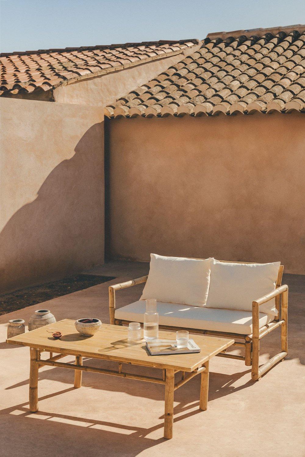 sklum Conjunto de sofá de 2 lugares e mesa de centro de jardim (90x50 cm) em bambu Livayna