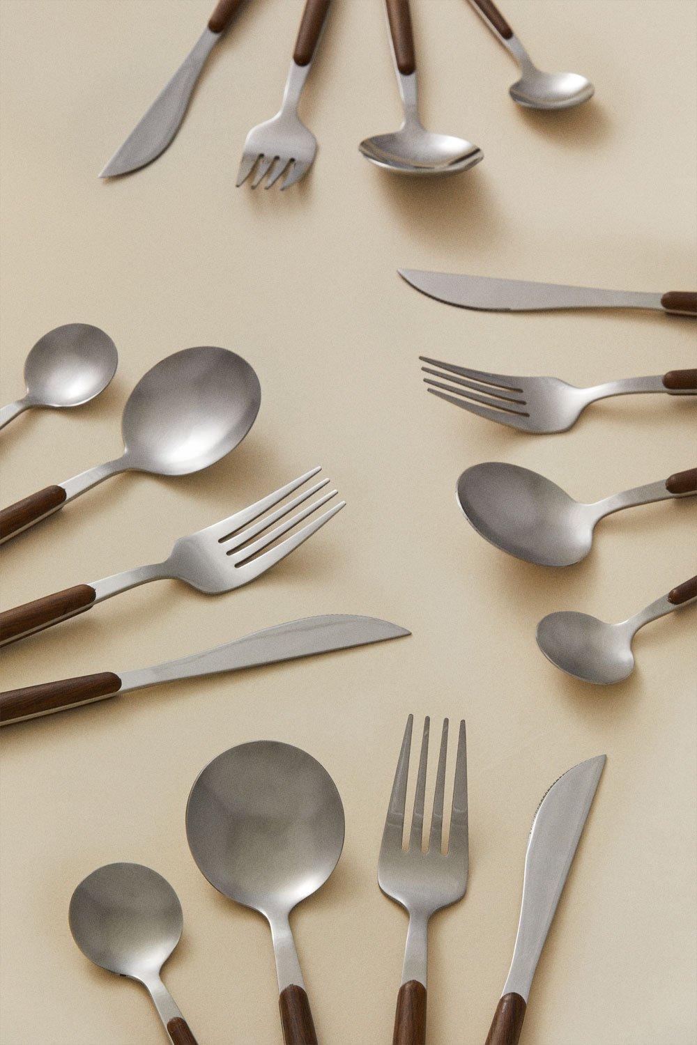 Sklum Cubertería En Acero Inoxidable Y Mango Efecto Madera De 16 Piezas Monovar