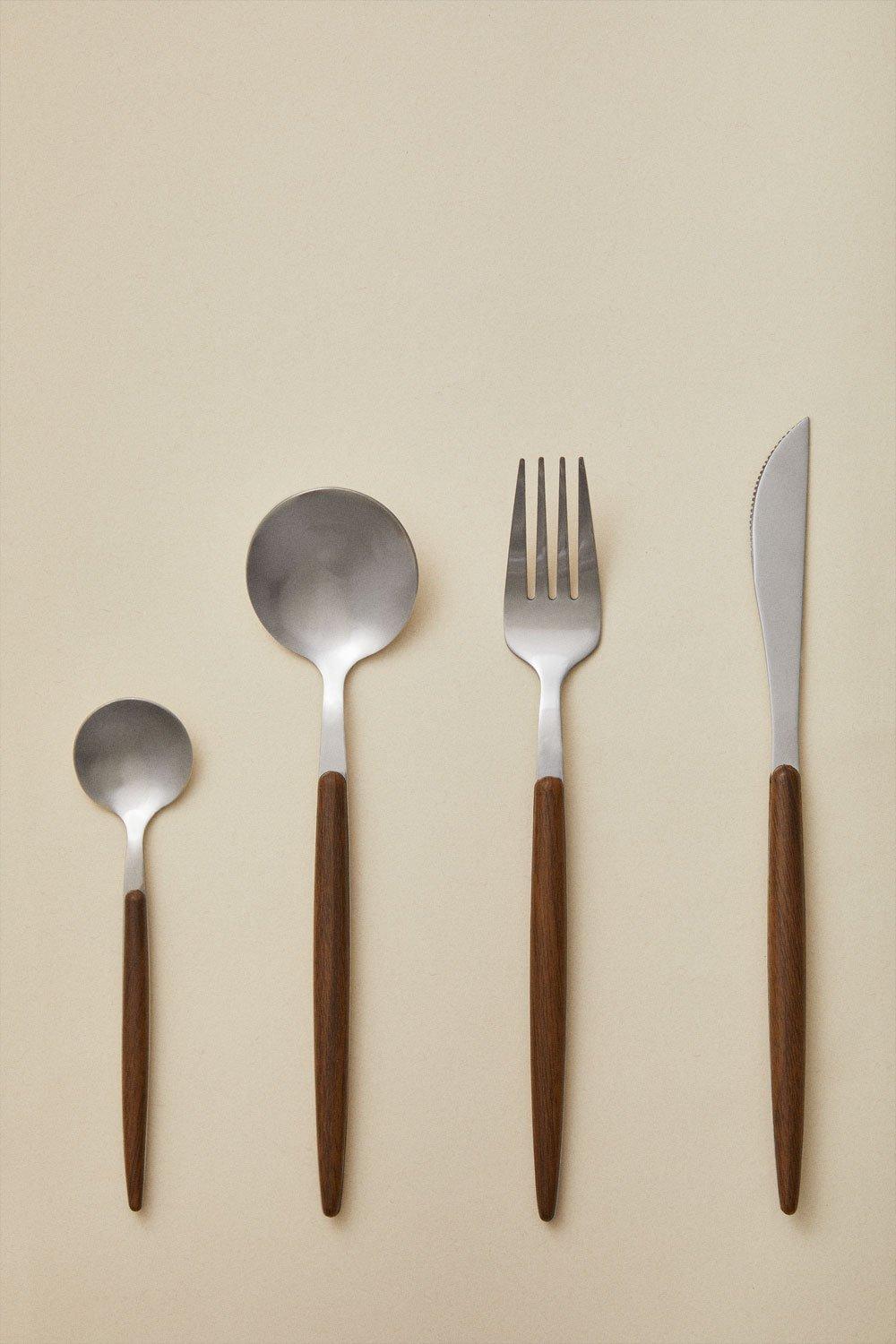 Sklum Cubertería En Acero Inoxidable Y Mango Efecto Madera De 16 Piezas Monovar