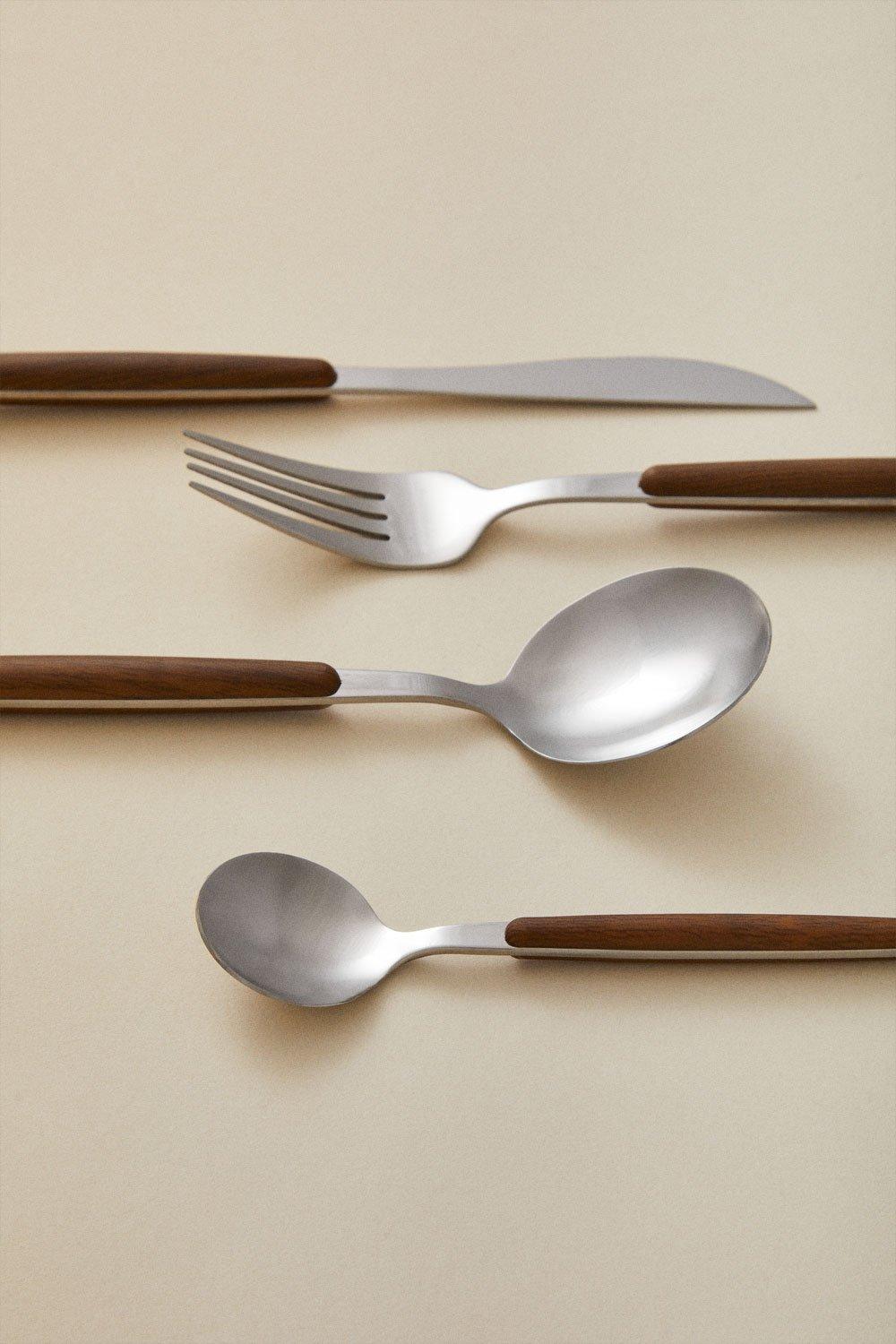 Sklum Cubertería En Acero Inoxidable Y Mango Efecto Madera De 16 Piezas Monovar