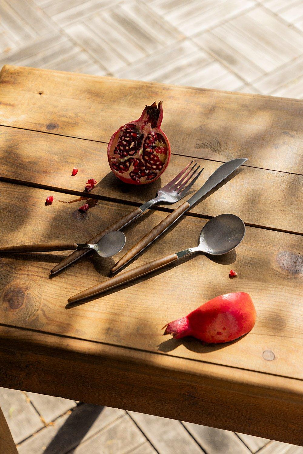 sklum Cubertería en acero inoxidable y mango efecto madera de 16 piezas Monovar