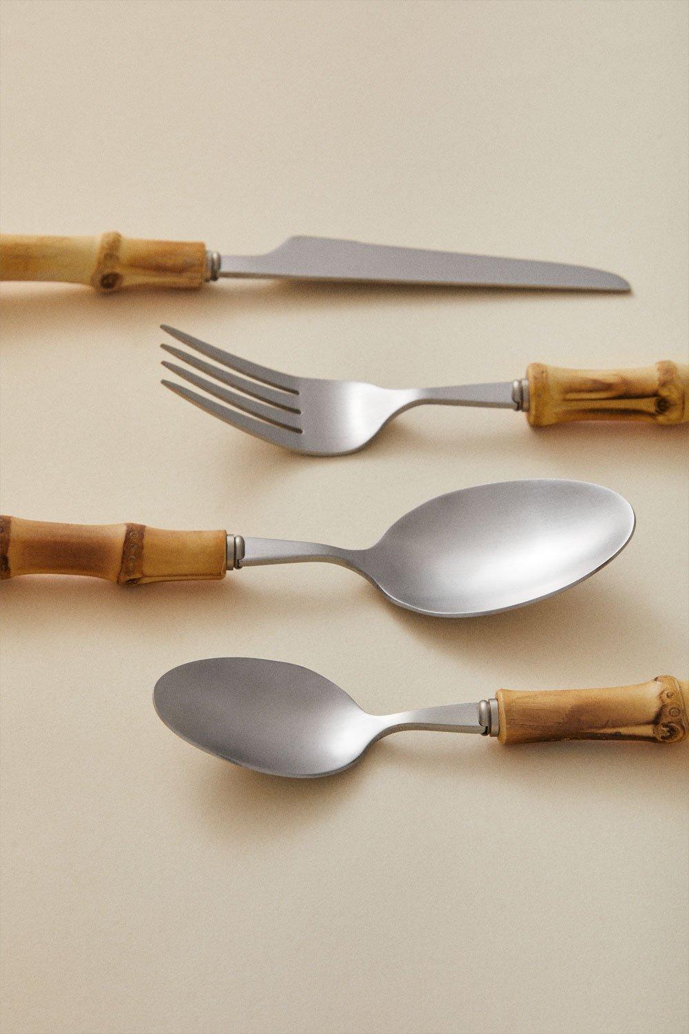 Sklum Cubertería En Acero Inoxidable Y Mango En Bambú De 16 Piezas Visola