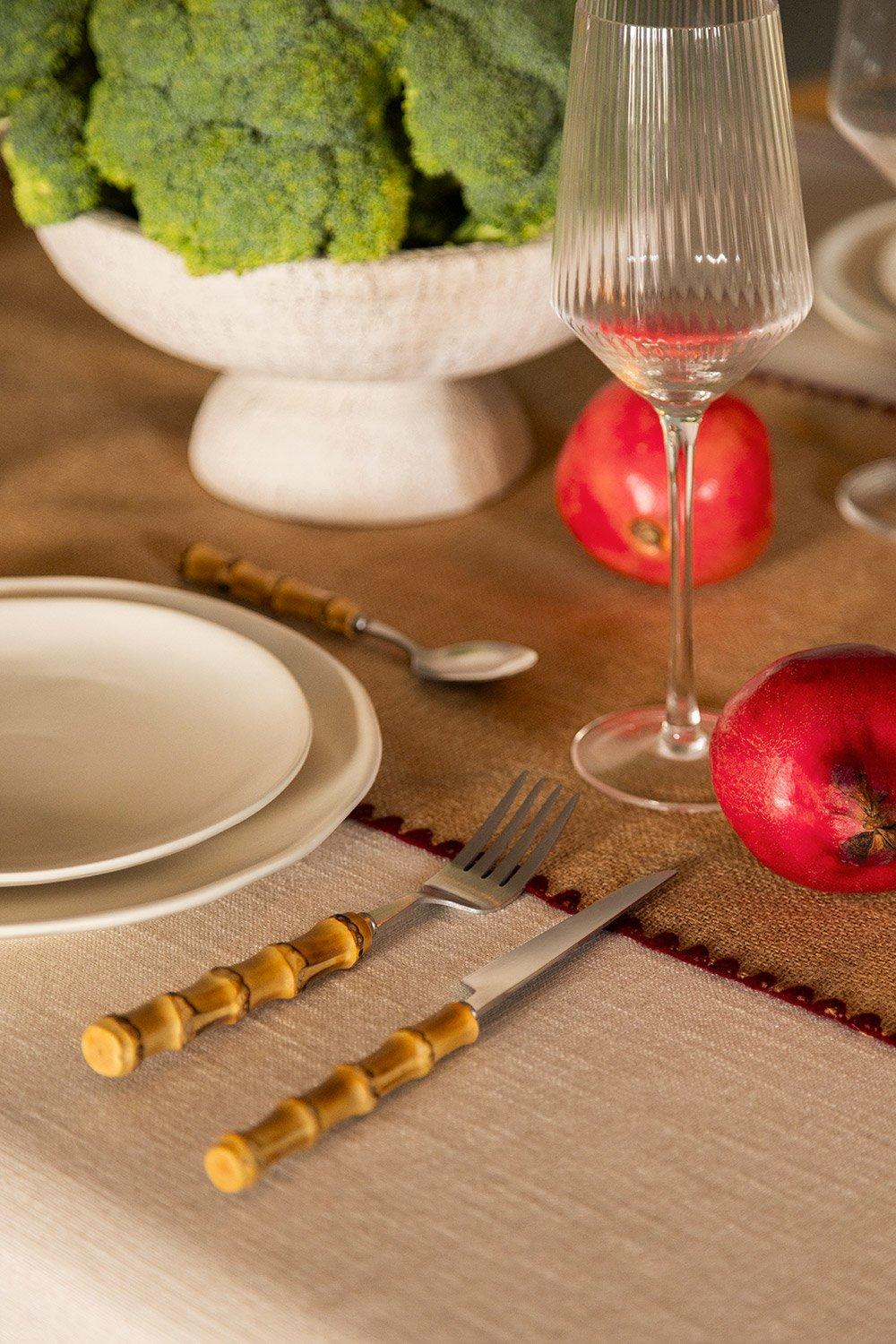 sklum Cubertería en acero inoxidable y mango en bambú de 16 piezas Visola