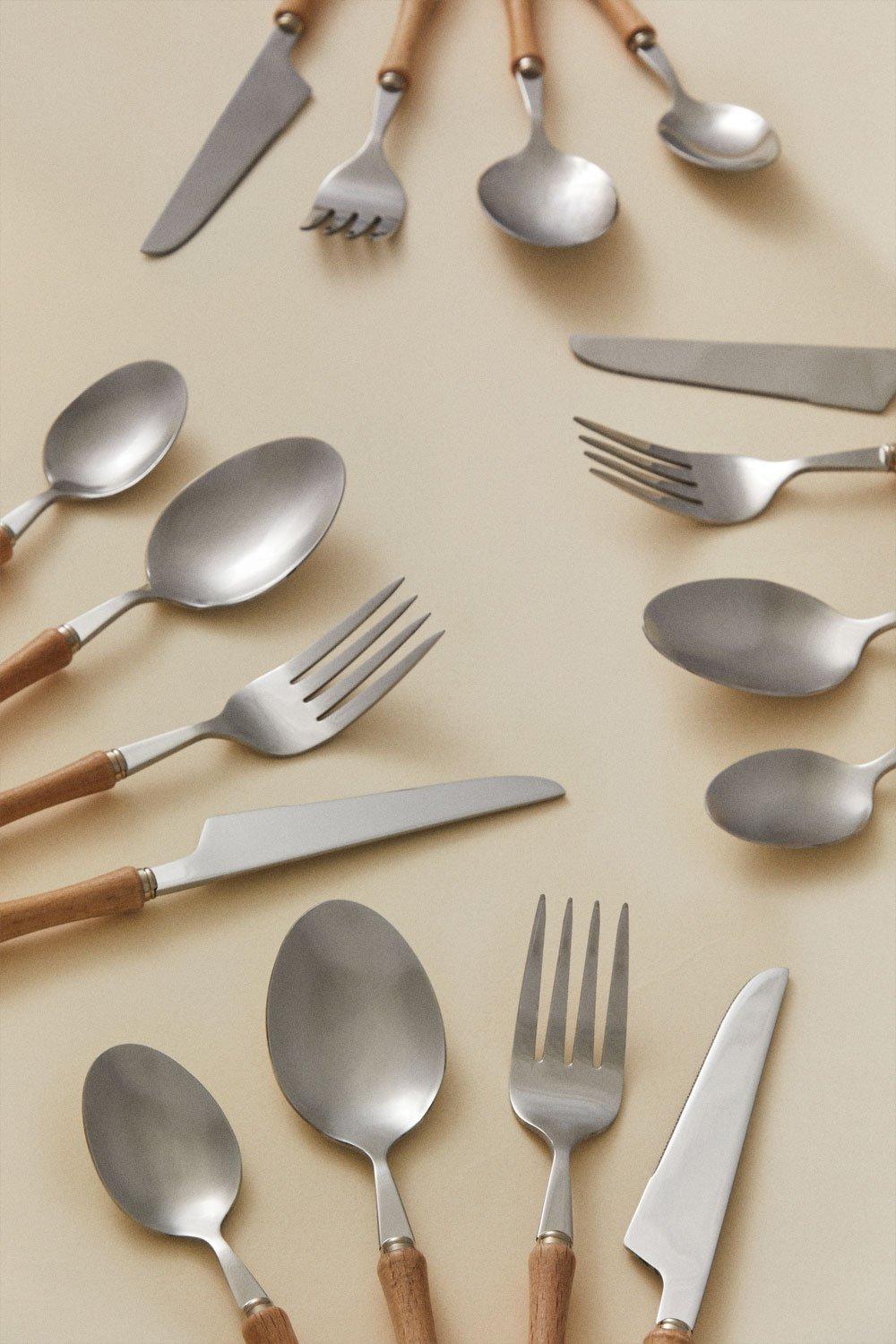 Sklum Cubertería En Acero Inoxidable Y Mango En Madera De Haya De 16 Piezas Midra