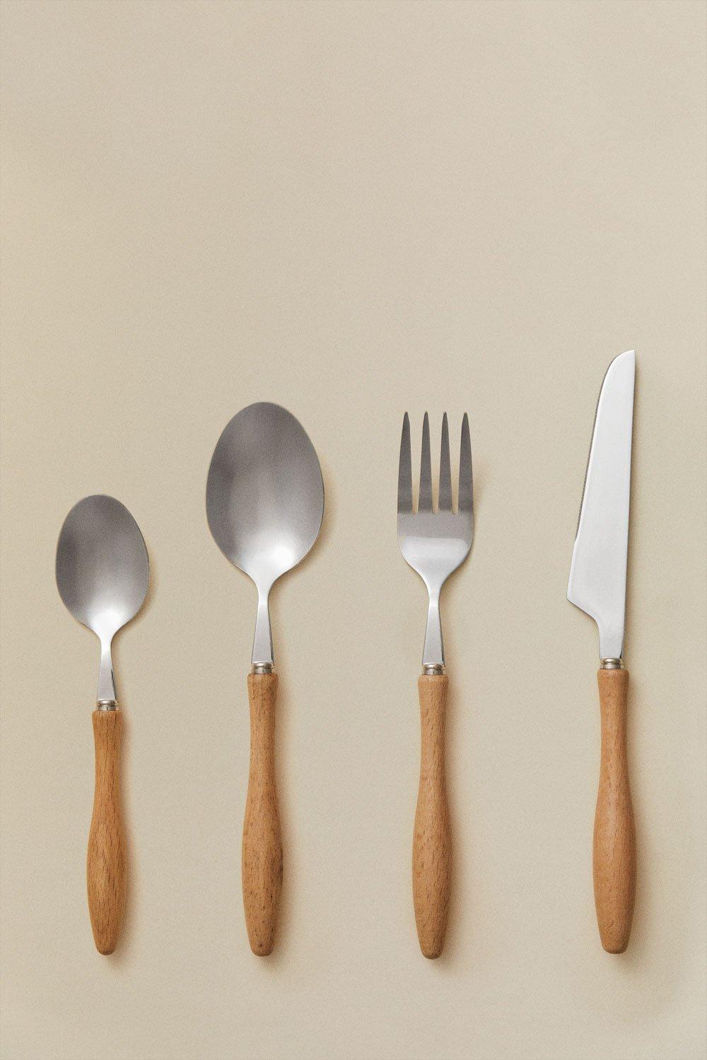 Sklum Cubertería En Acero Inoxidable Y Mango En Madera De Haya De 16 Piezas Midra