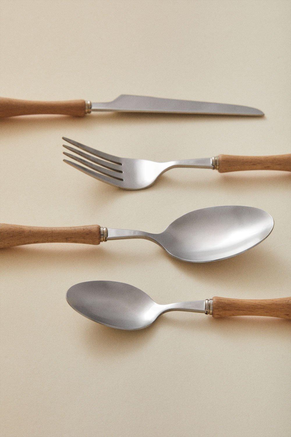 Sklum Cubertería En Acero Inoxidable Y Mango En Madera De Haya De 16 Piezas Midra