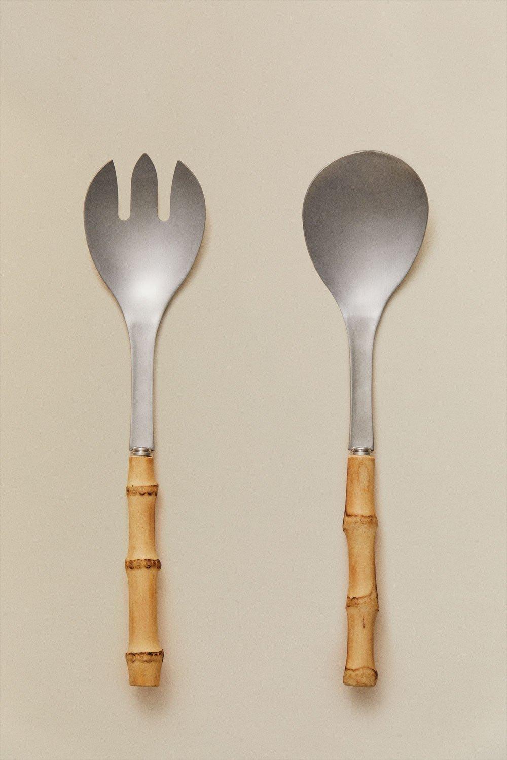 Sklum Cubiertos De Ensalada En Acero Inoxidable Y Mango En Bambú 2 Piezas Visola