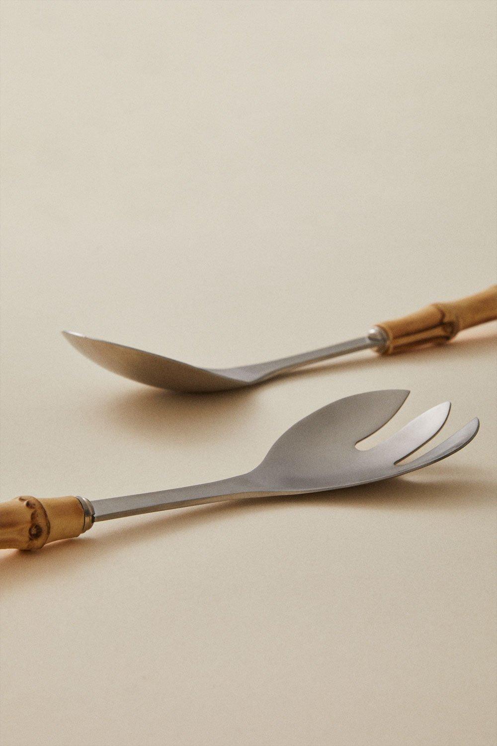 Sklum Cubiertos De Ensalada En Acero Inoxidable Y Mango En Bambú 2 Piezas Visola