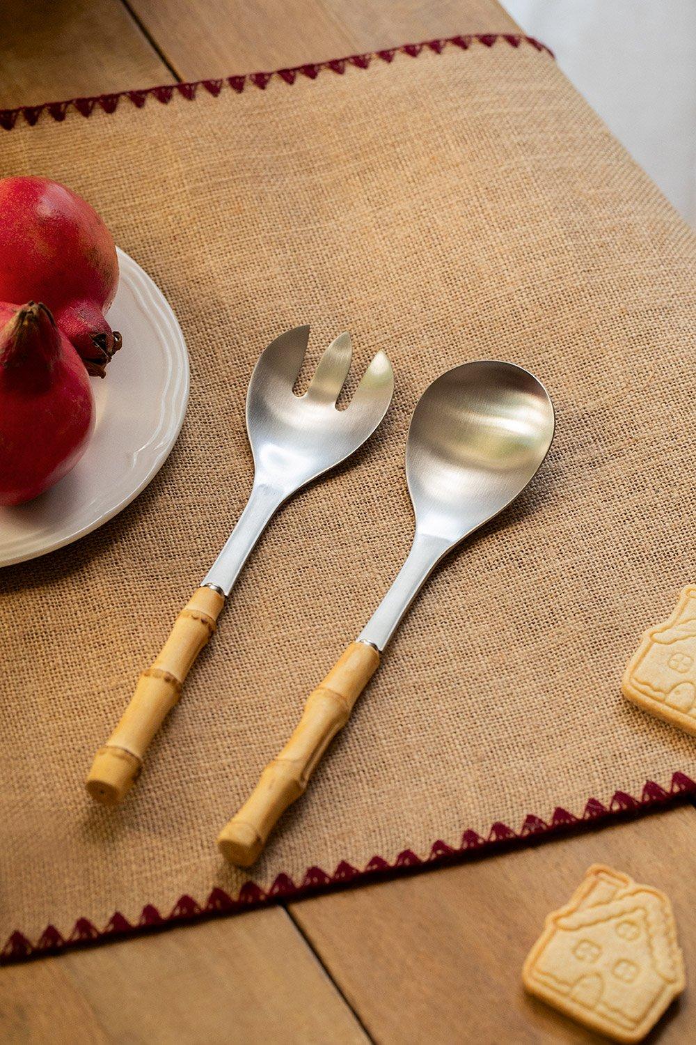 sklum Cubiertos de Ensalada en acero inoxidable y mango en bambú 2 piezas Visola